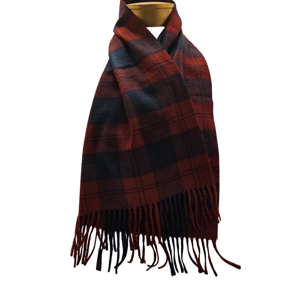 Christian Dior Monsieur Vintage Scarf Red Navy Plaid Cashmaire Acrylic Japan